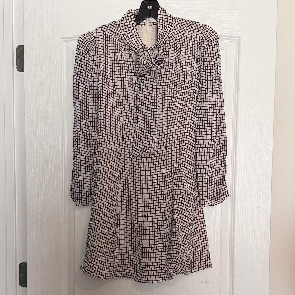 Reformation Black and White Grid Long Sleeve Dress